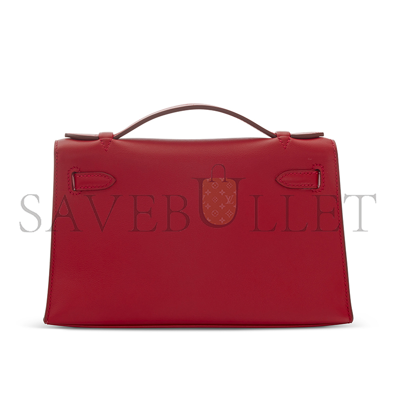 HERMES KELLY POCHETTE ROUGE VIF SWIFT GOLD HARDWARE (22*14*7cm)